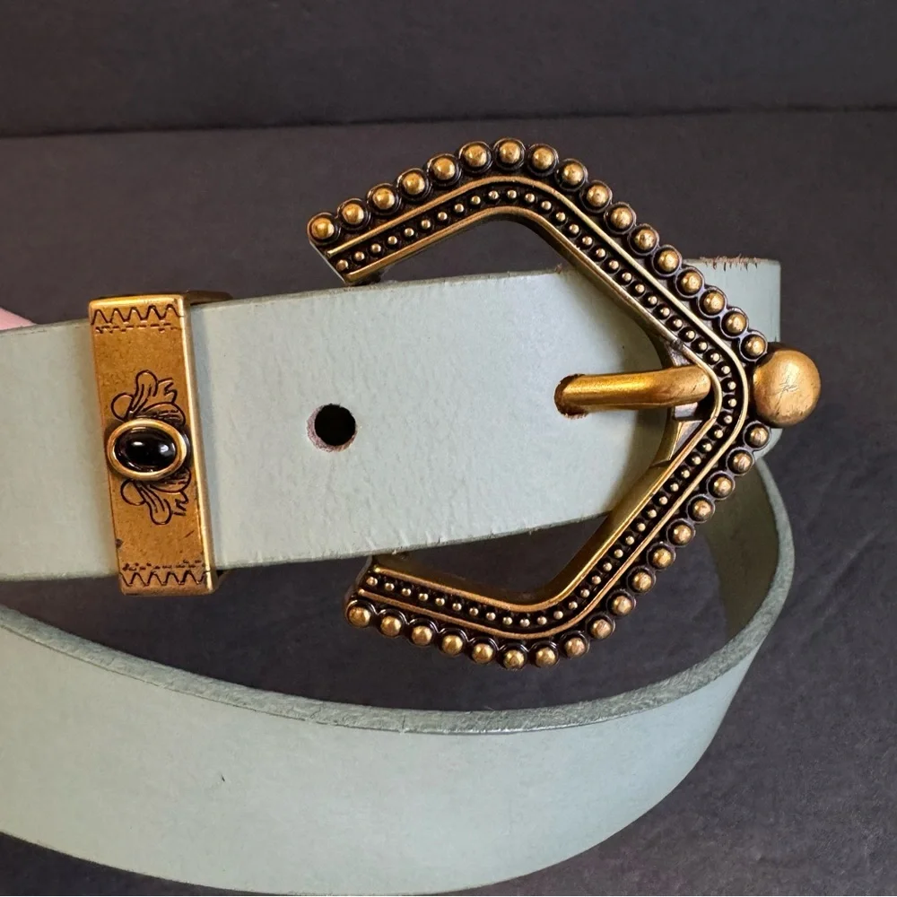 Treasure & Bond Sienna Western Leather Belt Sea Green Gold Tone Buckle‎ XL